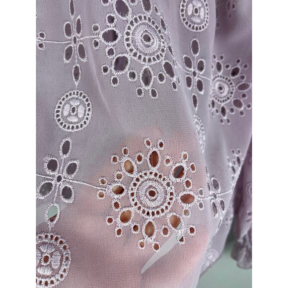 Walter Baker Violet Semi-Sheer Pull Over Ruffled Eyelet Tracey Top Size Small - Picture 4 of 11